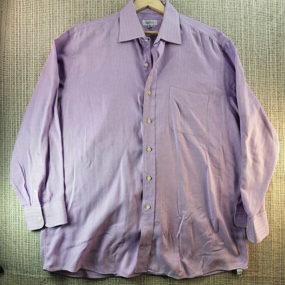 Barneys New York Shirt Mens 16.5 33 Purple Herringbone Dress Button Front